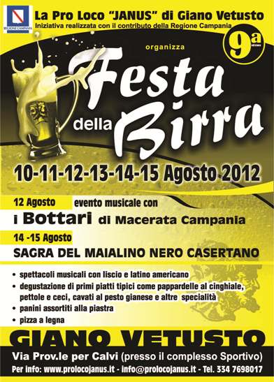 A Giano Vetusto è tutto pronto la nona edizione della “Festa della Birra”