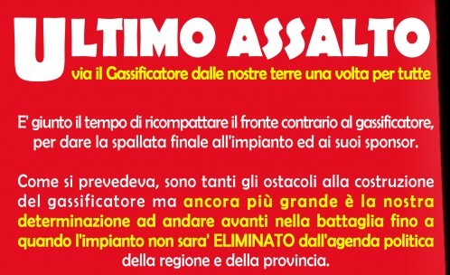 Il 15 manifestazione No Gas: Ricompattiamo il fronte per dare un’ultima spallata al gassificatore!