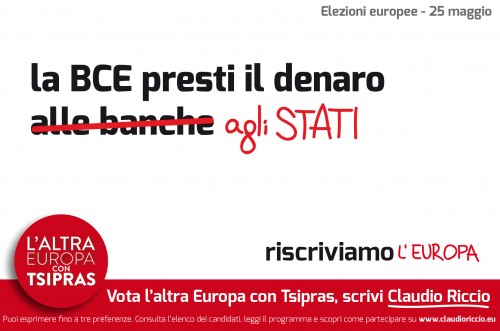 “L’Altra Europa con Tsipras”: La BCE presti denaro agli stati – Riscriviamo l’Europa