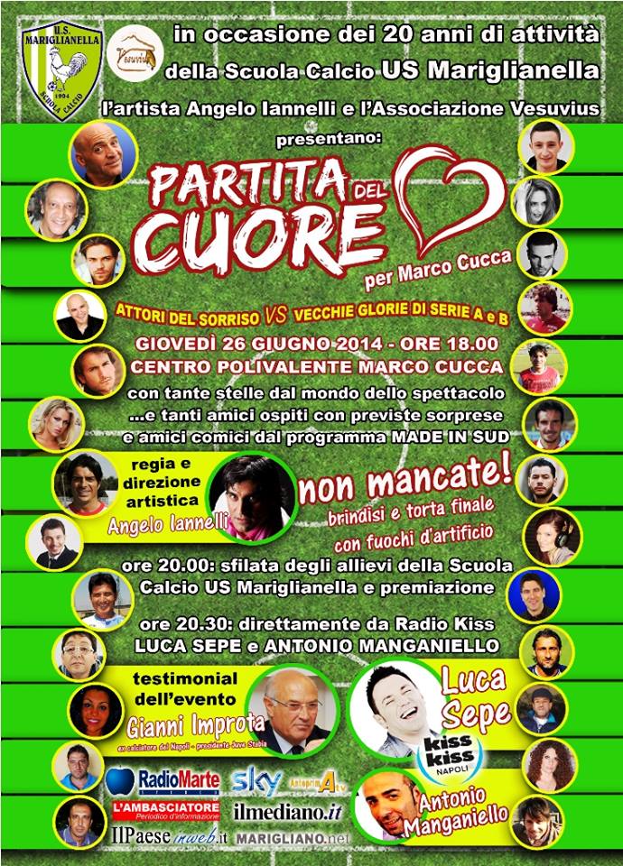 Mariglianella unita per lo sport e spettacolo: partita del cuore con vip ed ex calciatori e festa scuola calcio