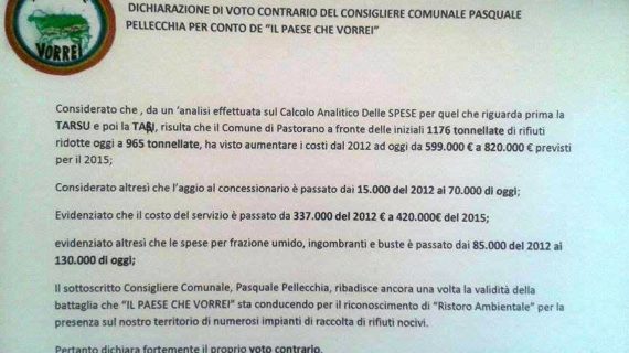 “Il Paese che vorrei” annuncia: i costi della Tari e quindi della gestione dei rifiuti sono aumentati