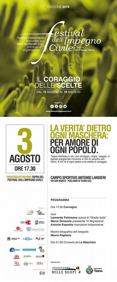 Mercoledì 3 agosto si terrà a Pugliano di Teano (CE) una delle tappe del Festival dell’Impegno Civile