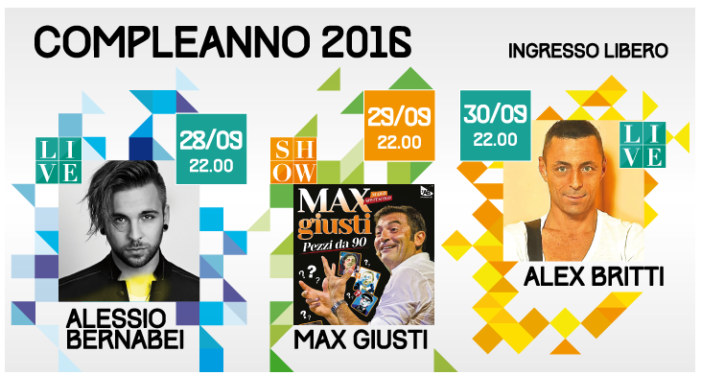 Alessio Bernabei, Max Giusti e Alex Britti saranno al Campania dal 28 al 30 settembre