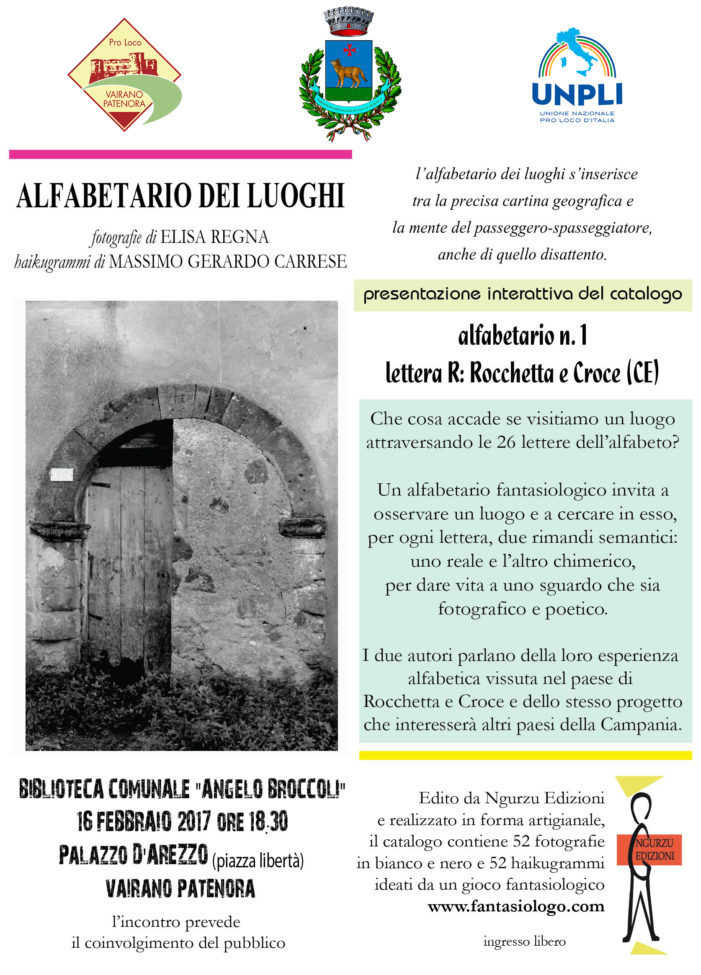 ‘Alfabetario 1-lettera r-Rocchetta e Croce, il 16 febbraio la presentazione a Vairano Patenora