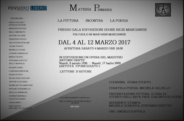 ‘Materia prima’, a Marcianise la pittura incontra la poesia con la benedizione del maestro Antonio Berté