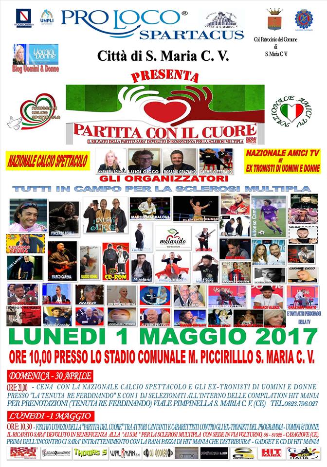 Domani mattina ‘partita del cuore’ a Santa Maria Capua Vetere. In campo la nazionale ‘spettacolo’ con tanti attori e divi televisivi