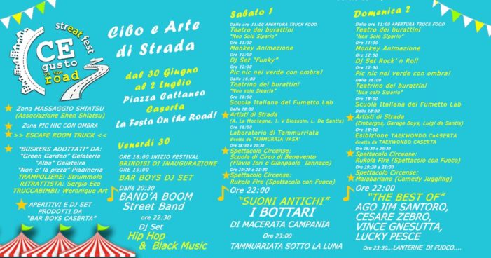 “Ce gusto streat fest – on the road” dal 30 giugno al 2 luglio in piazza Cattaneo a Caserta