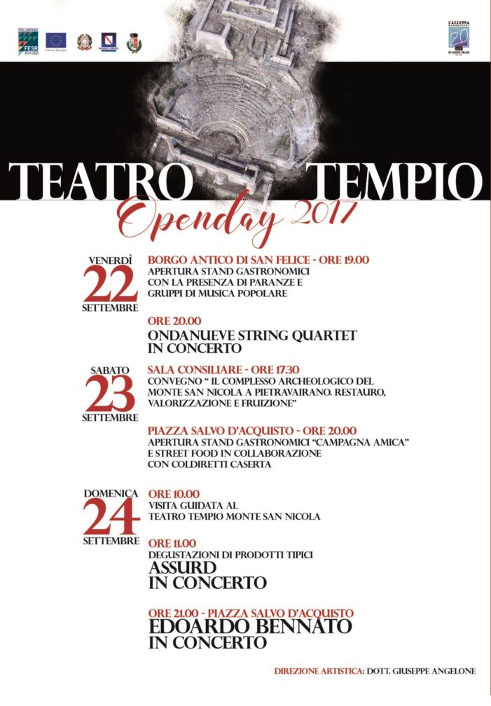 Teatro Tempio – open day 2017: dal 22 al 24 settembre nell’altocasertano si terrà un weekend all’insegna della cultura e dell’enogastronomia per la conoscenza del territorio