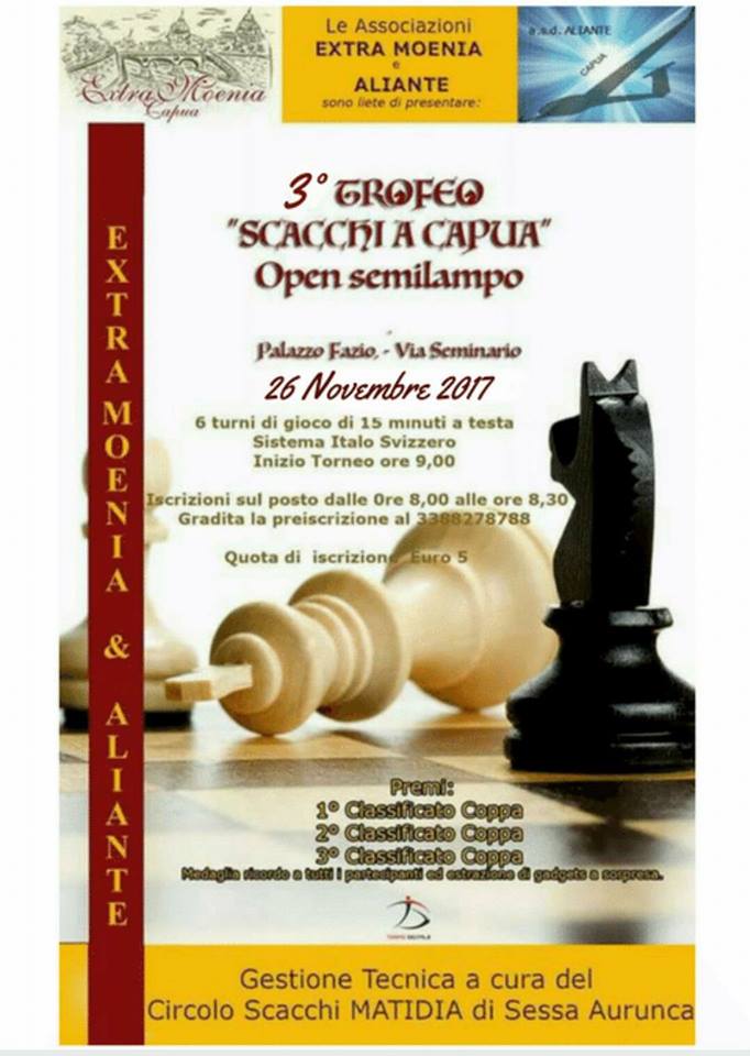 L’associazione socio culturale Extra Moenia organizza la terza edizione del Trofeo Scacchi a Capua