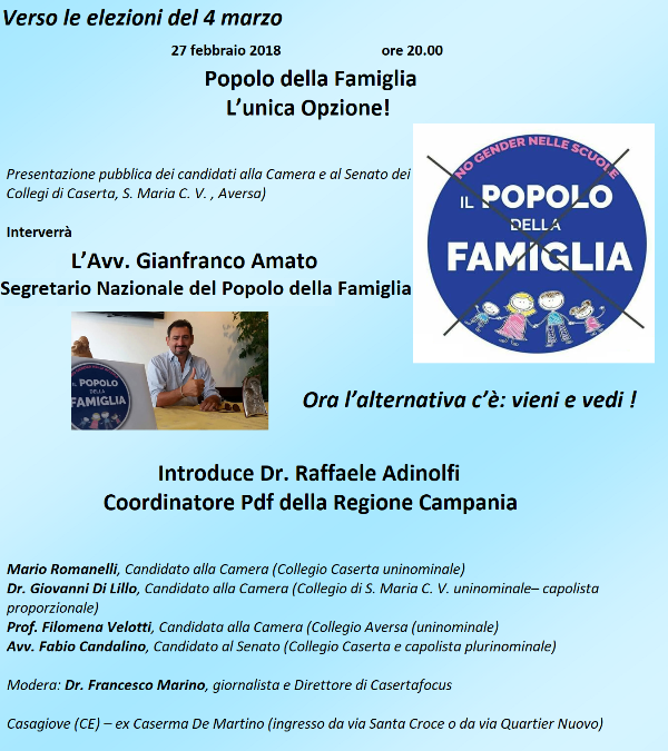 Gianfranco Amato presenta i candidati del Popolo della Famiglia dei Collegi casertani