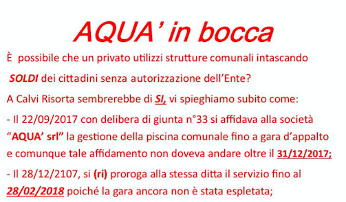 Calvi Risorta, Orizzonte Comune attacca l’Amministrazione comunale sulla questione piscina