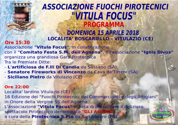 Ecco il programma degli eventi pirotecnici dell’associazione Vitula focus