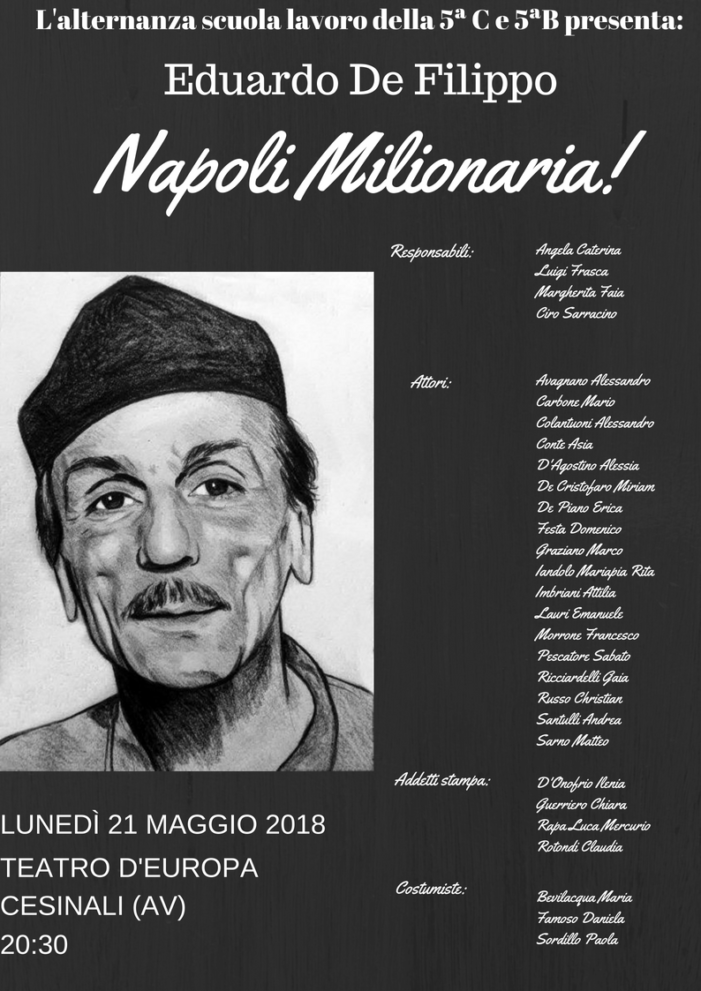 “Napoli milionaria” in scena al Teatro d’Europa con gli studenti della VB e della VC del Liceo Scientifico Mancini