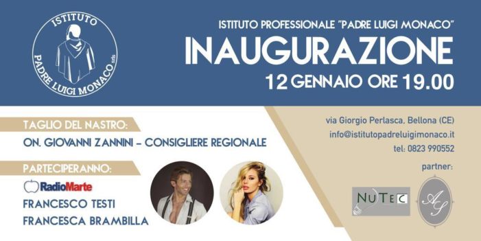 Tutto pronto per l’inaugurazione dell’Istituto Professionale “Padre Luigi Monaco”.   