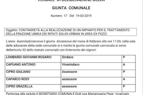 Calvi Risorta, la Giunta vota una delibera di contrarietà agli impianti per i rifiuti nell’area ex Pozzi