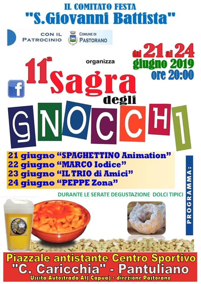 Pastorano, sagra degli gnocchi: si parte il 21 giugno nella frazione Pantuliano