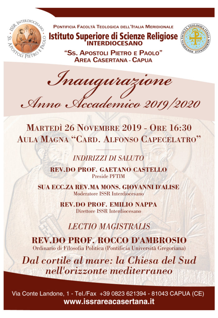 Il 26 novembre l’Inaugurazione dell’anno accademico dell’ISSR Interdiocesano “Ss. Apostoli Pietro e Paolo”