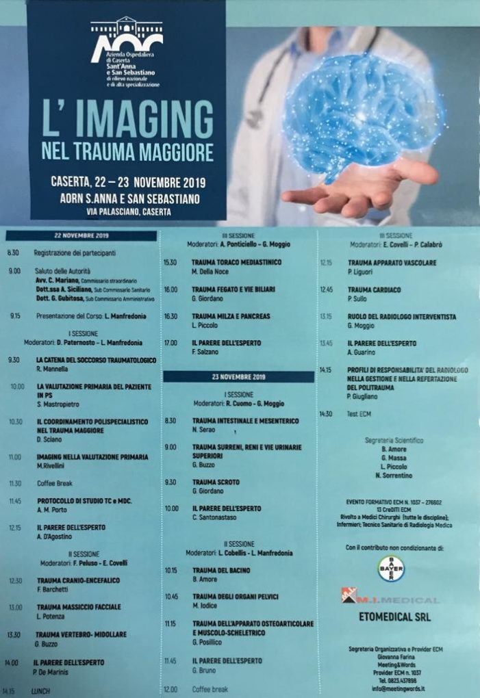 “L’imaging nel trauma maggiore” è il corso di formazione presso l’Azienda Ospedaliera di Caserta. L’inizio dei lavori domani alle 8,30