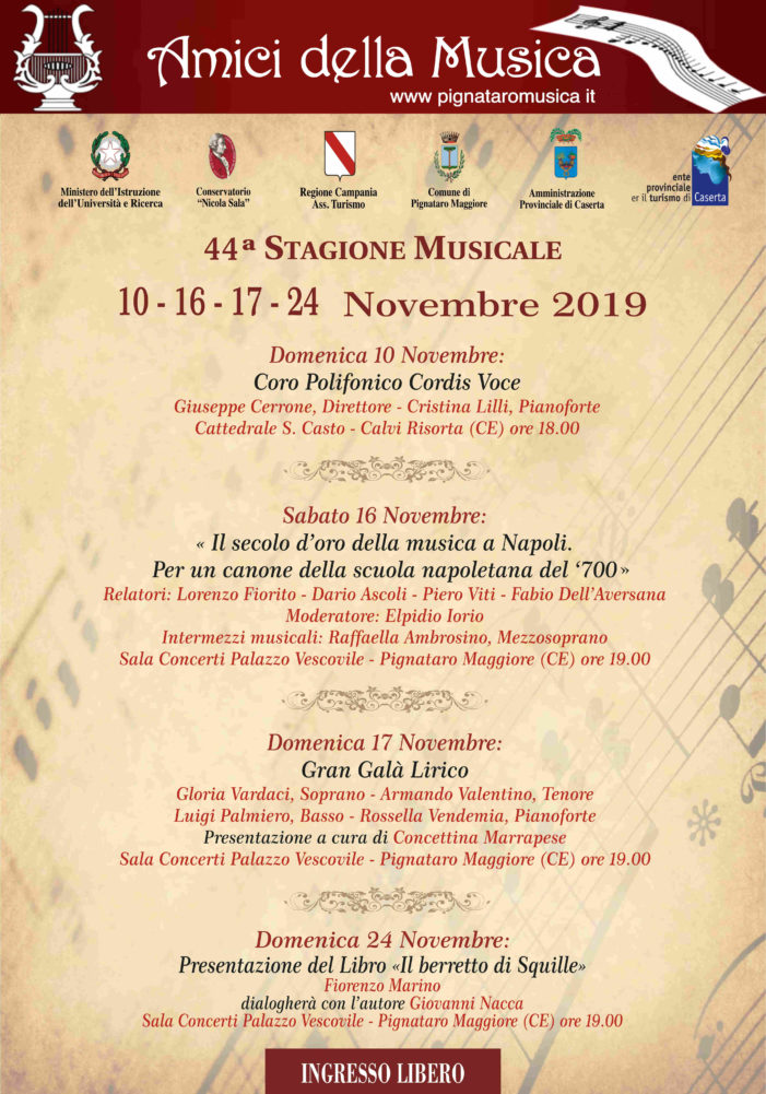 “Ispirazioni d ‘Autunno : Musica e Parole”, un ciclo di nove appuntamenti artistici  per gli “Amici della Musica”