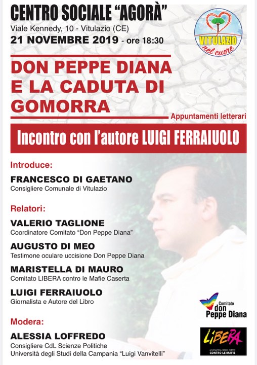 “Vitulazio nel Cuore” organizza la presentazione del libro  “Don Peppe Diana e la caduta di Gomorra”