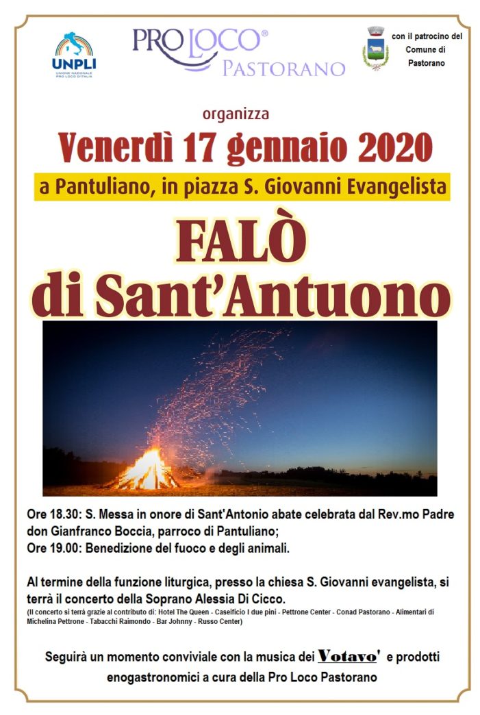 Pastorano, venerdi 17 gennaio Festa di Sant’Antonio a Abate a Pantuliano