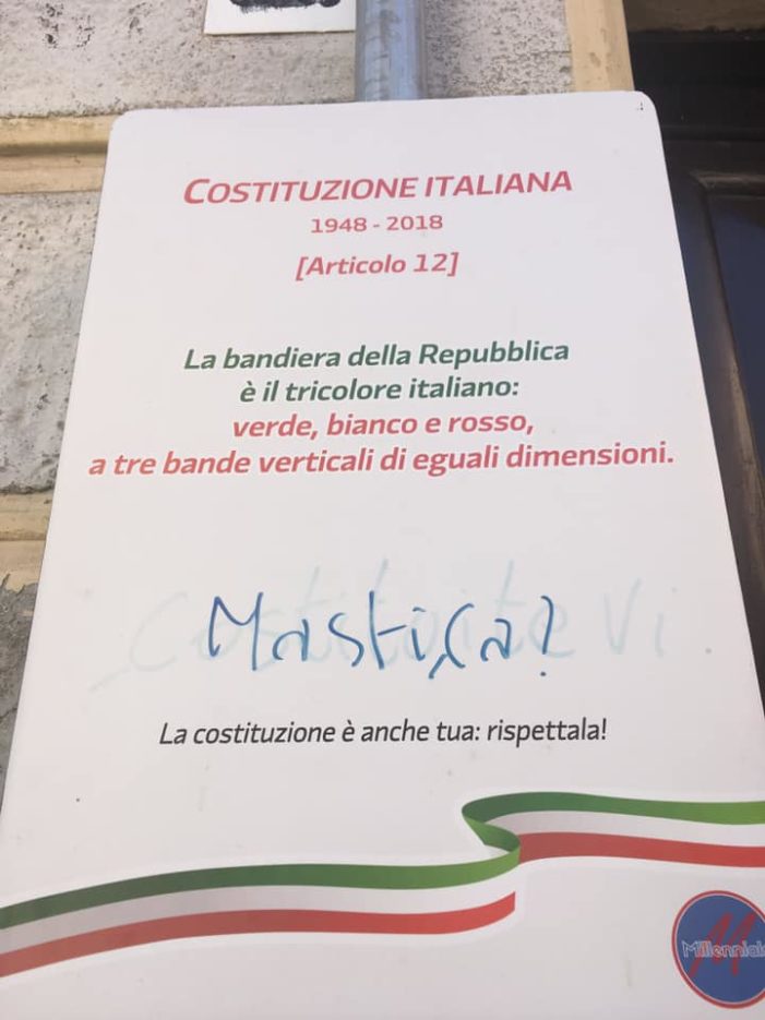 Vitulazio, il comitato civico “Ritorno al futuro” denuncia atti vandalici contro i pannelli della Costituzione