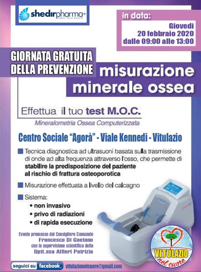 Il comitato civico “Vitulazio nel cuore” organizza una giornata di prevenzione contro l’osteoporosi